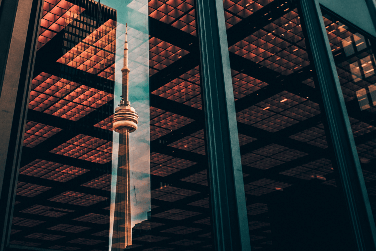 reflection of Toronto skyline